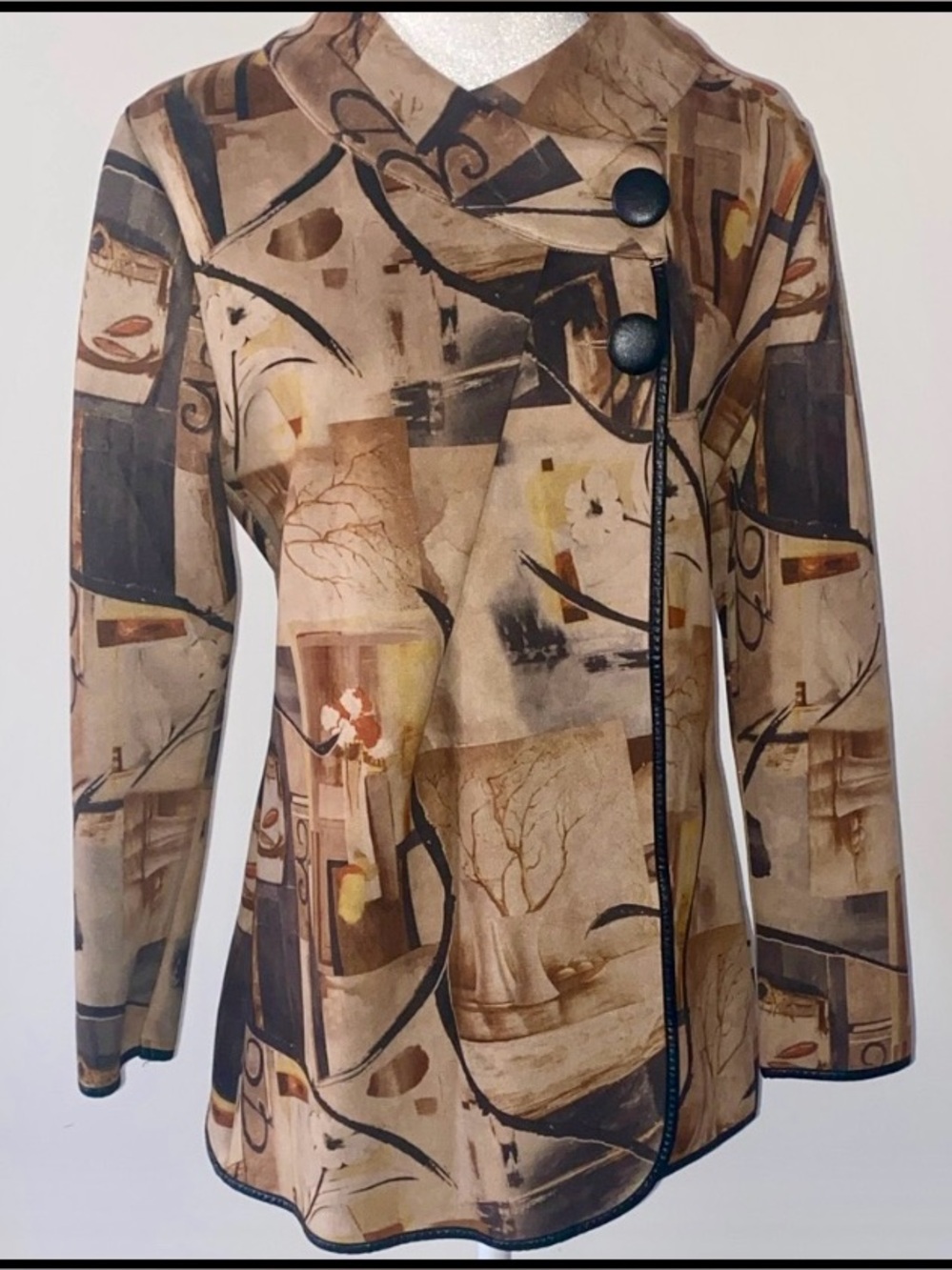 Vintage Adore Abstract Art Print Jacket 90s Blazer Brown TanGallery Core M
